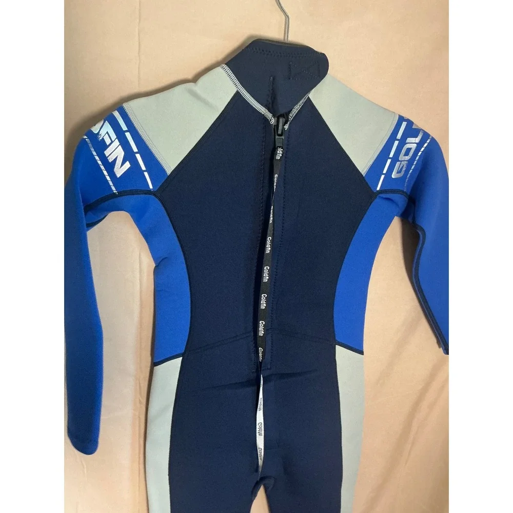GoldFin Wetsuit Kids Size 12 Blue Excellent 3mm Neoprene Full Body Back Zip